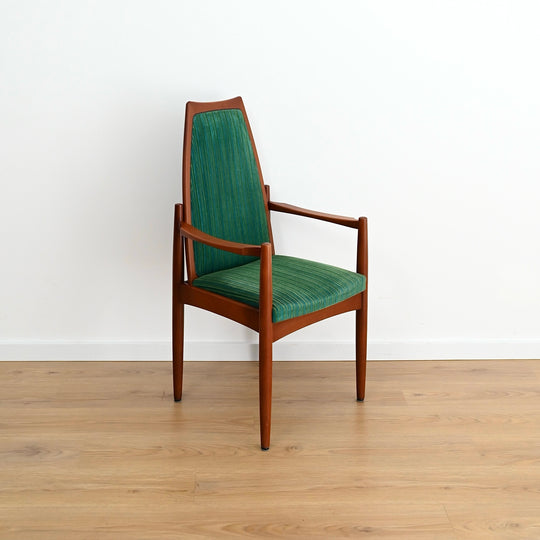 8 x Teak Dining Chairs Green and Blue Velvet by Chiswell