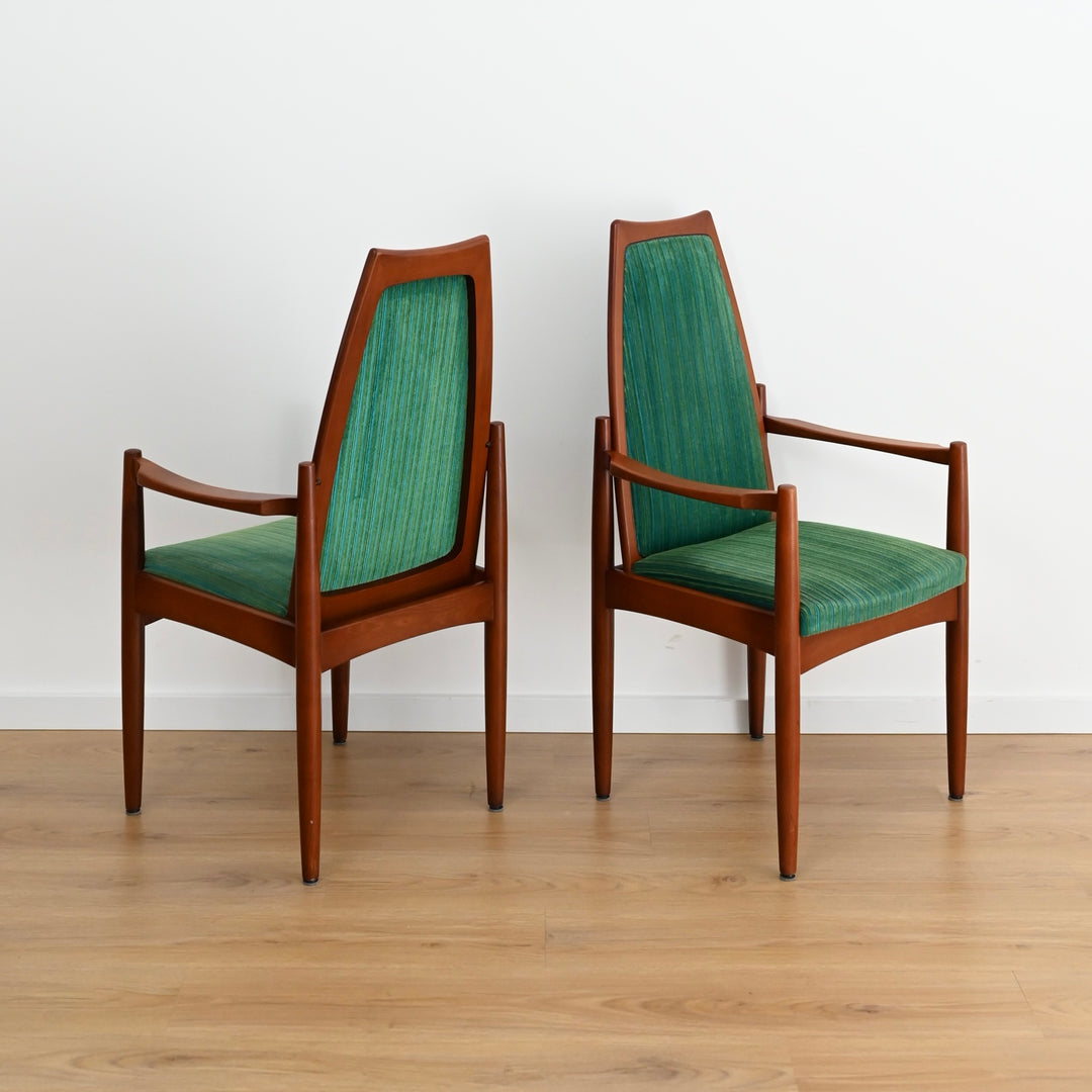 8 x Teak Dining Chairs Green and Blue Velvet by Chiswell