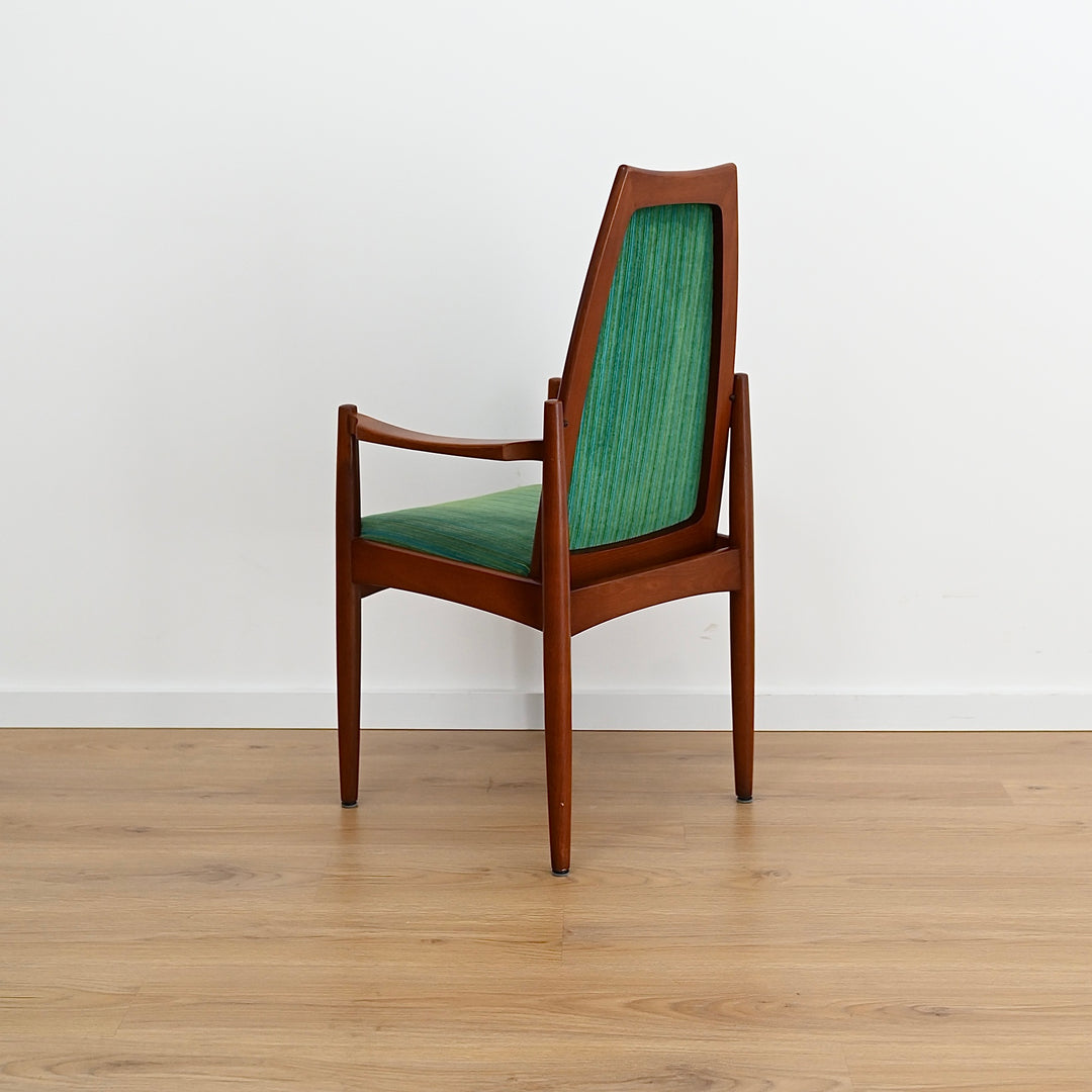 8 x Teak Dining Chairs Green and Blue Velvet by Chiswell
