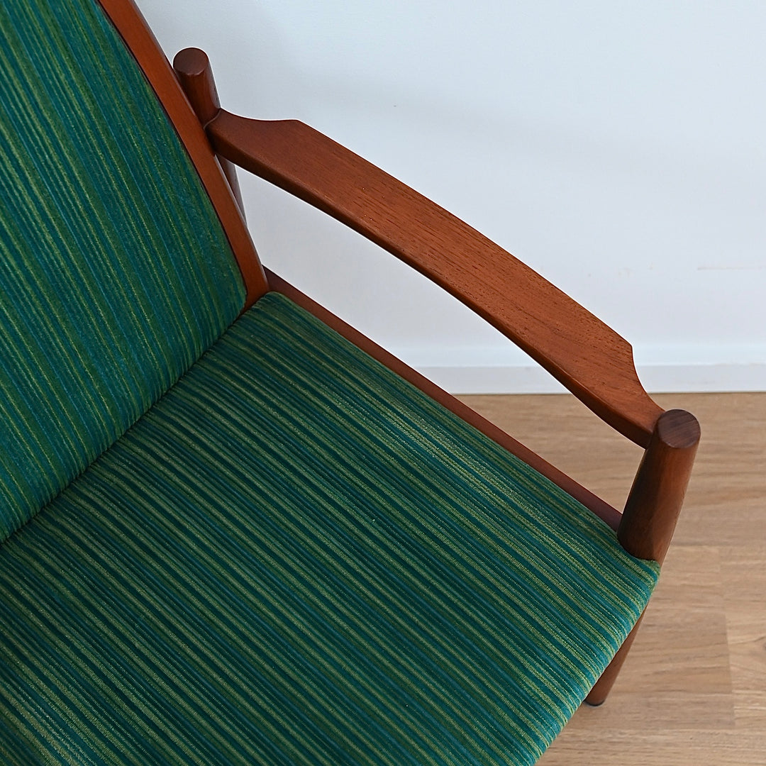 8 x Teak Dining Chairs Green and Blue Velvet by Chiswell