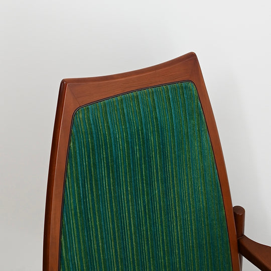 8 x Teak Dining Chairs Green and Blue Velvet by Chiswell