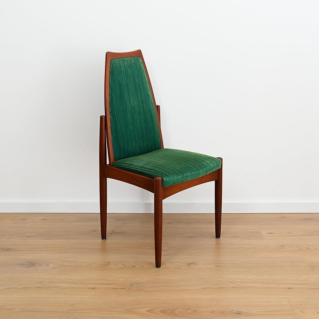 8 x Teak Dining Chairs Green and Blue Velvet by Chiswell