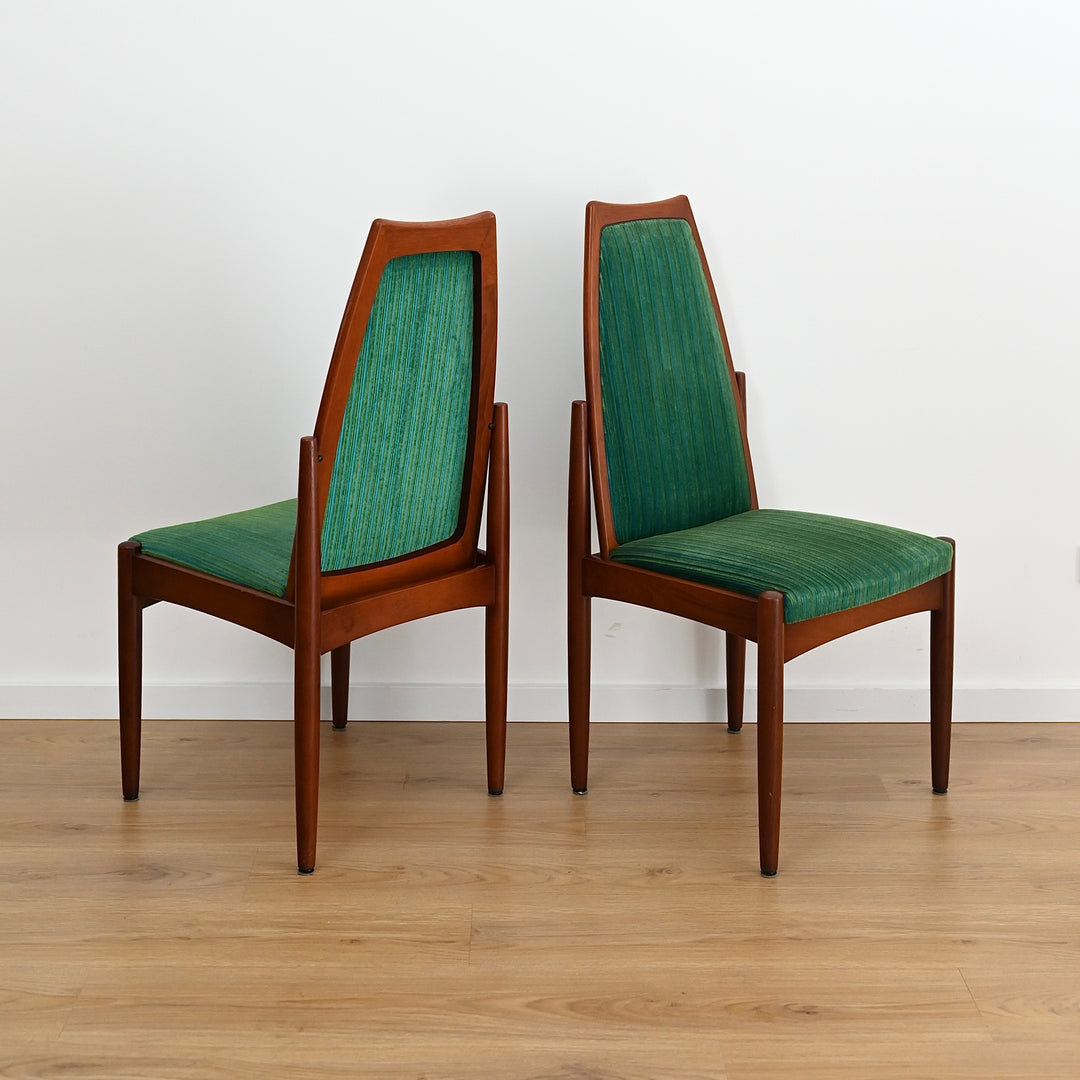 8 x Teak Dining Chairs Green and Blue Velvet by Chiswell