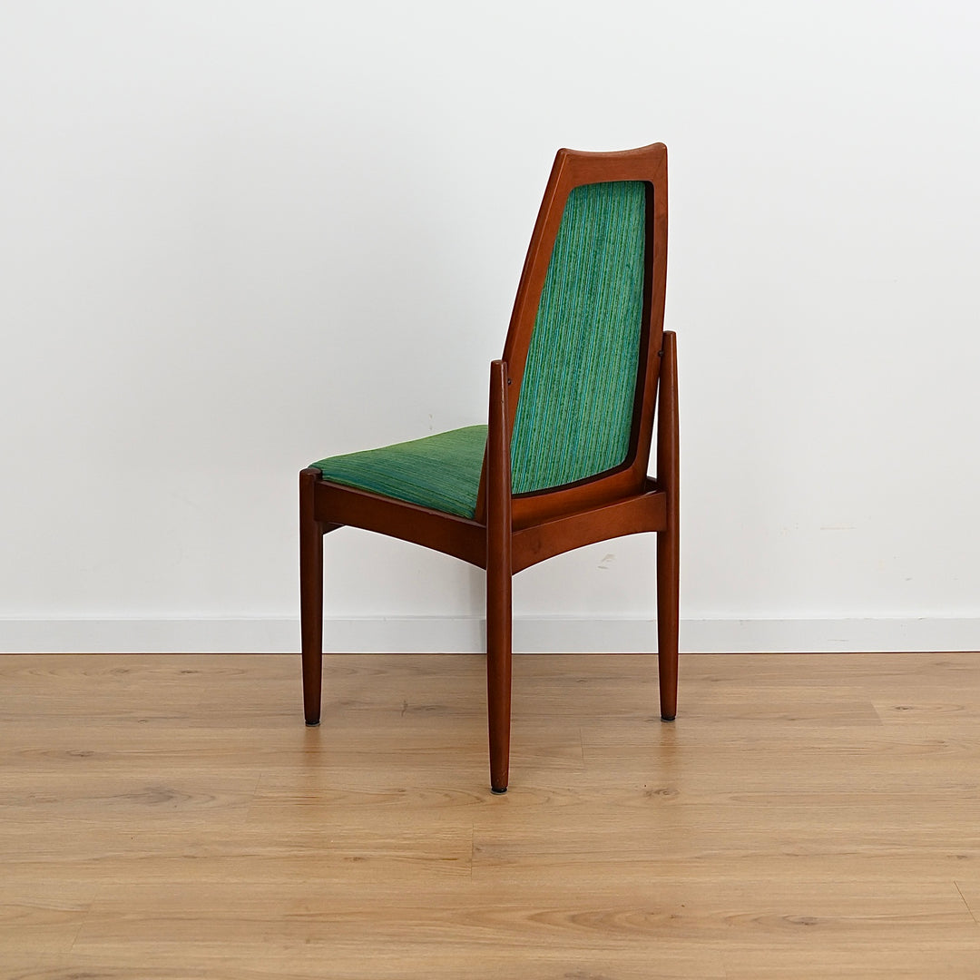 8 x Teak Dining Chairs Green and Blue Velvet by Chiswell