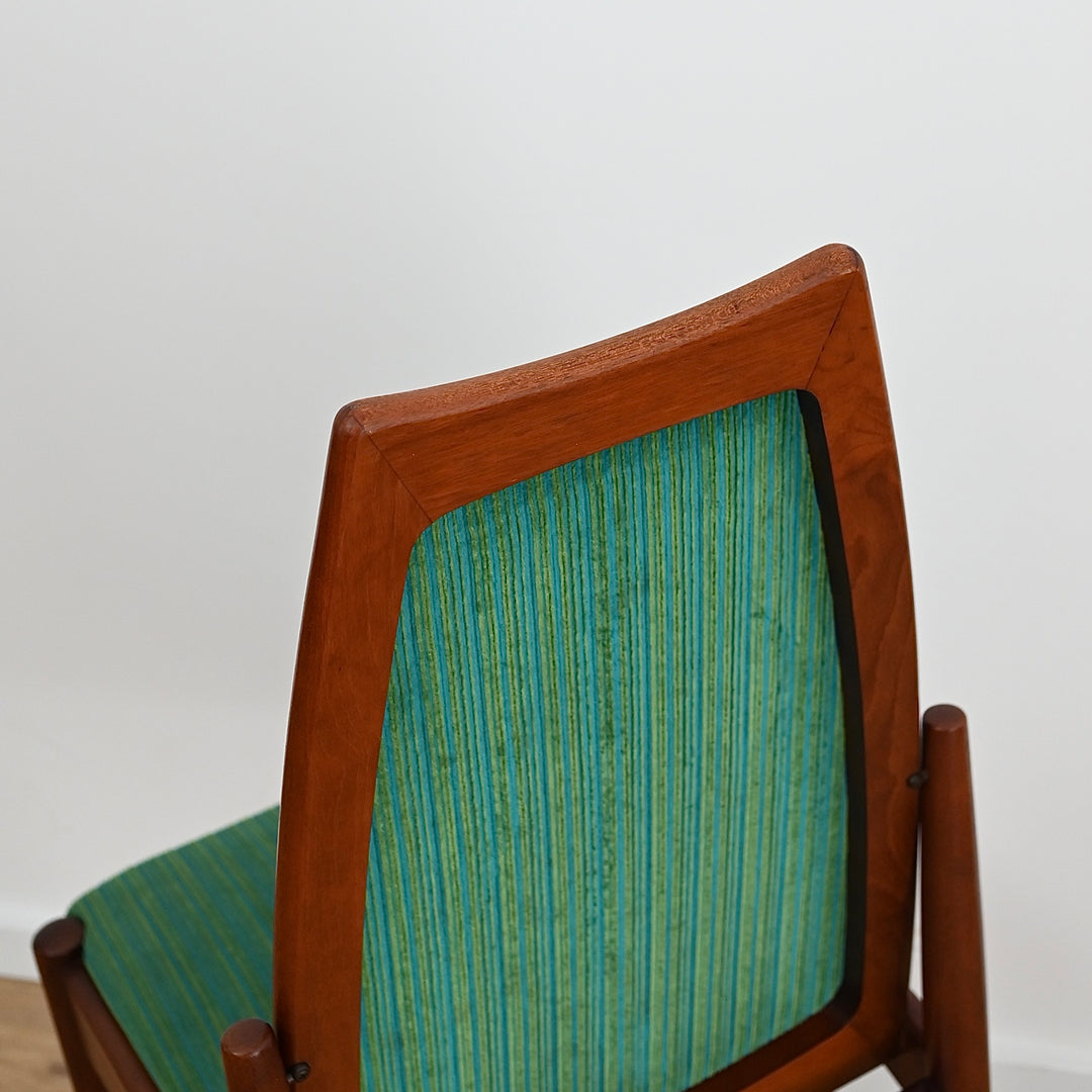 8 x Teak Dining Chairs Green and Blue Velvet by Chiswell