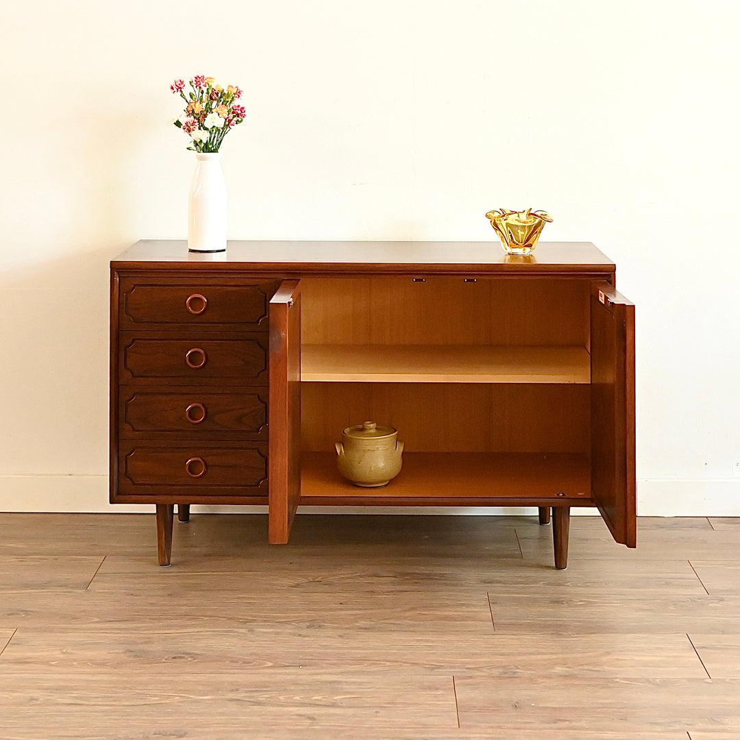 Mid Century Walnut Sideboard LP Record Cabinet with Drawers by Chiswell