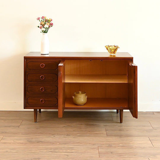 Mid Century Walnut Sideboard LP Record Cabinet with Drawers by Chiswell