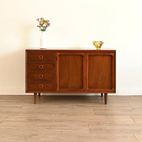 Mid Century Walnut Sideboard LP Record Cabinet with Drawers by Chiswell