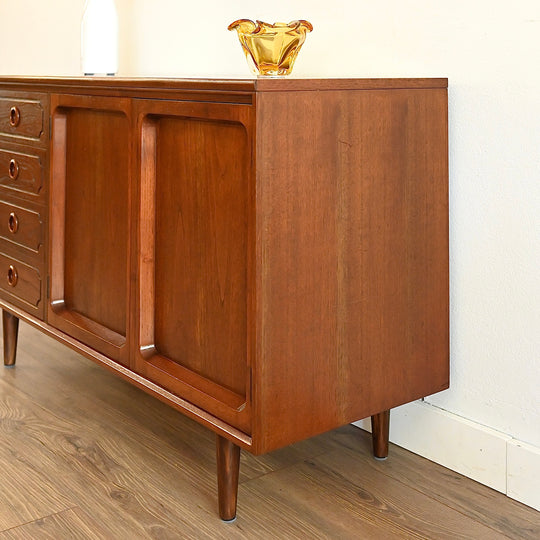 Mid Century Walnut Sideboard LP Record Cabinet with Drawers by Chiswell