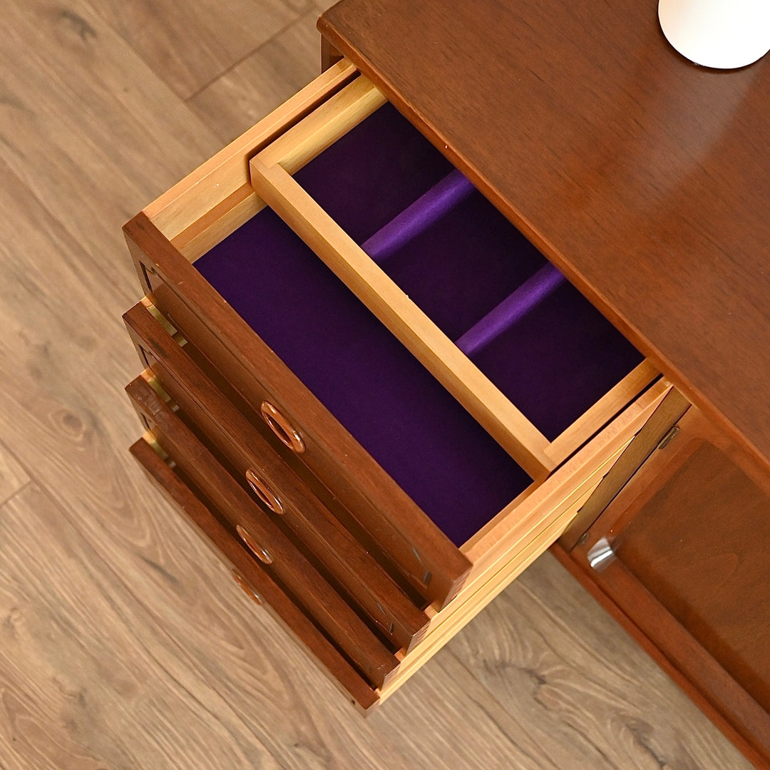 Mid Century Walnut Sideboard LP Record Cabinet with Drawers by Chiswell