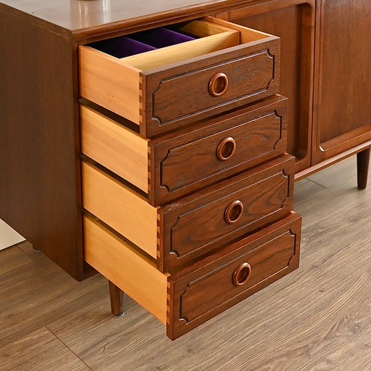 Mid Century Walnut Sideboard LP Record Cabinet with Drawers by Chiswell