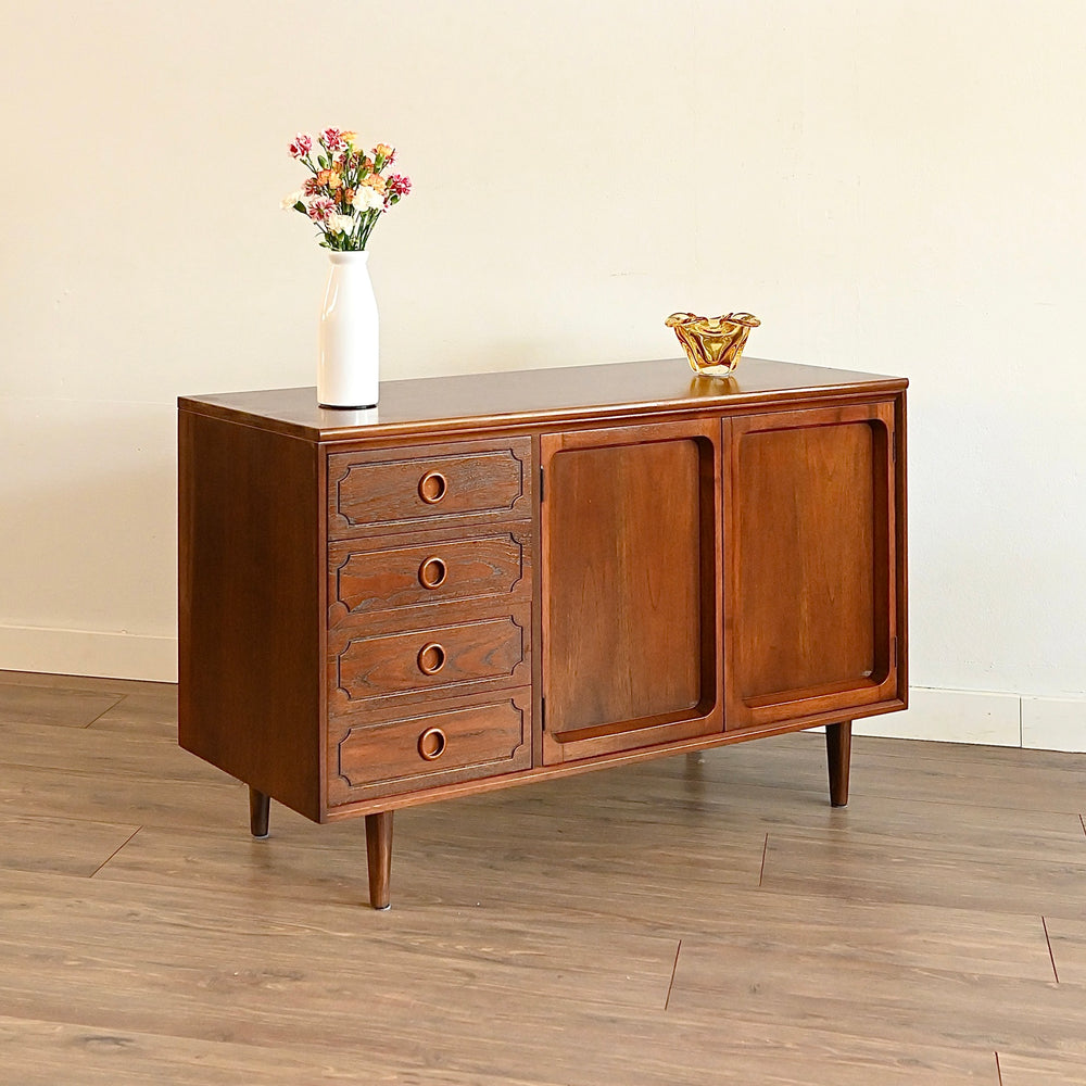 Mid Century Walnut Sideboard LP Record Cabinet with Drawers by Chiswell