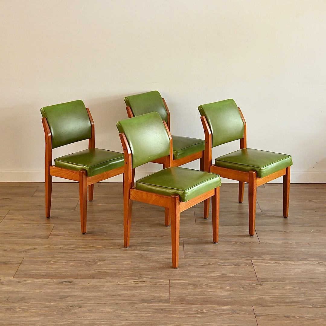 4x Mid Century Green Vinyl Dining Chairs by Wrightbilt