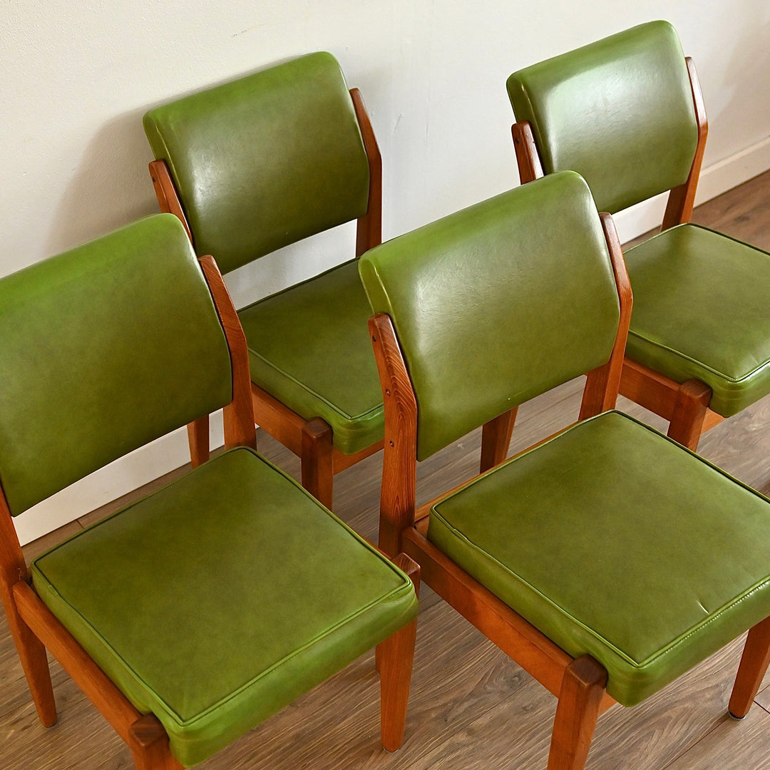 4x Mid Century Green Vinyl Dining Chairs by Wrightbilt