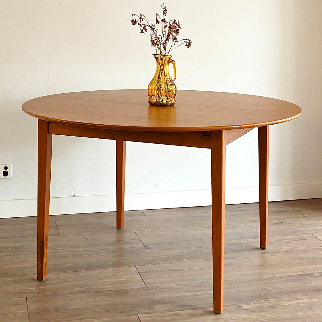 Mid Century Teak Round Extendable Dining Table