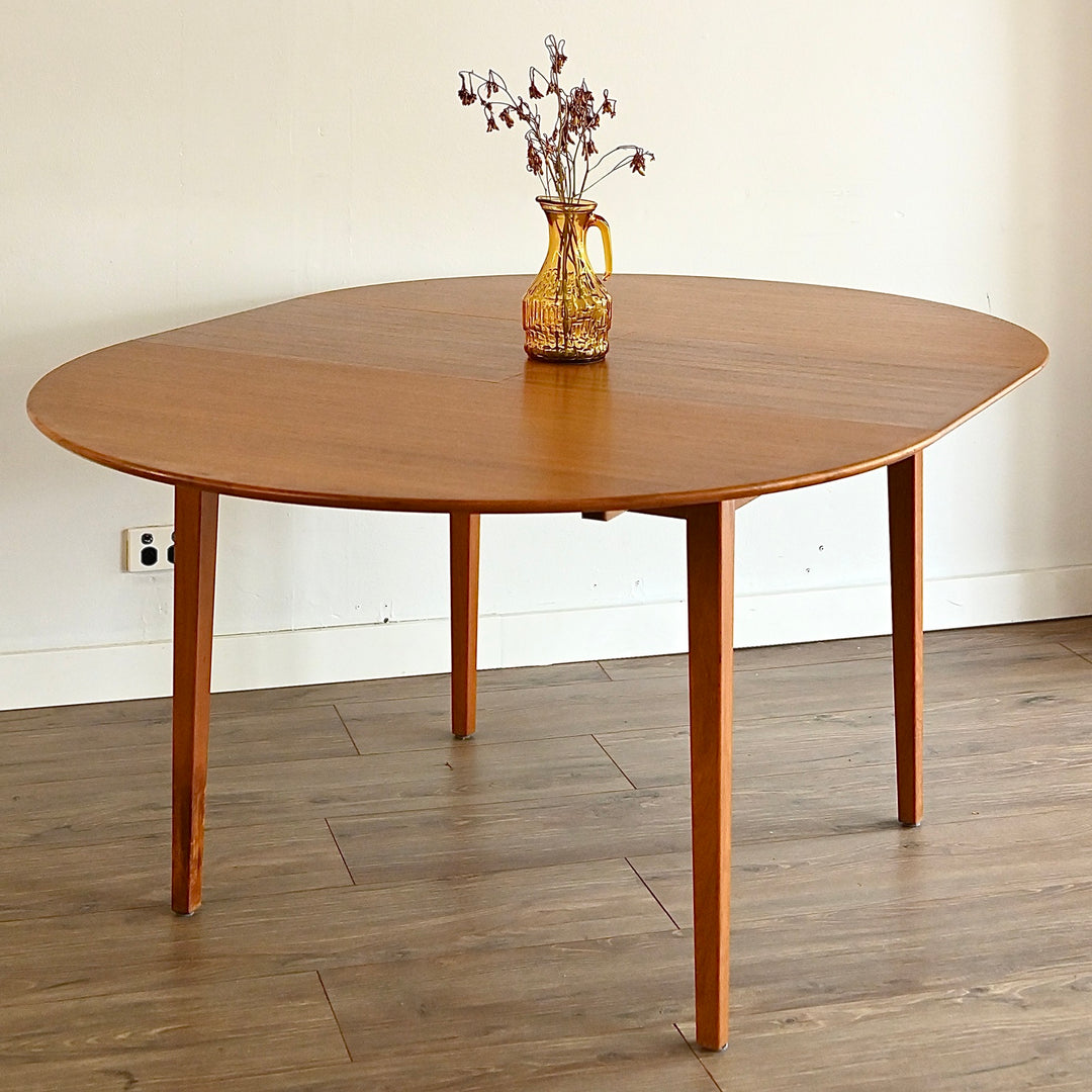 Mid Century Teak Round Extendable Dining Table