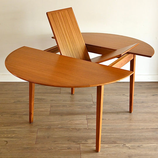 Mid Century Teak Round Extendable Dining Table