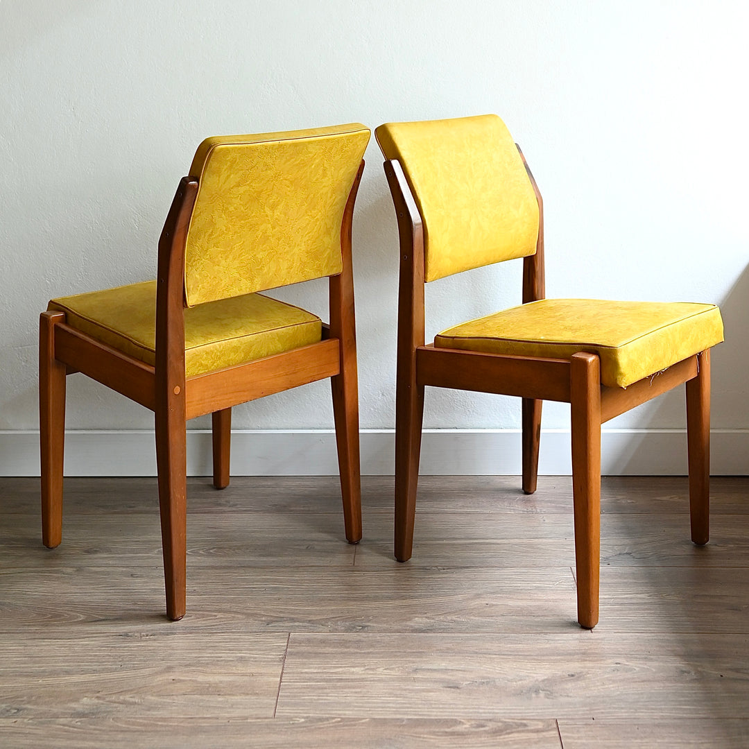 4x Mid Century Teak Mustard Gold Dining Chairs by Wrightbilt