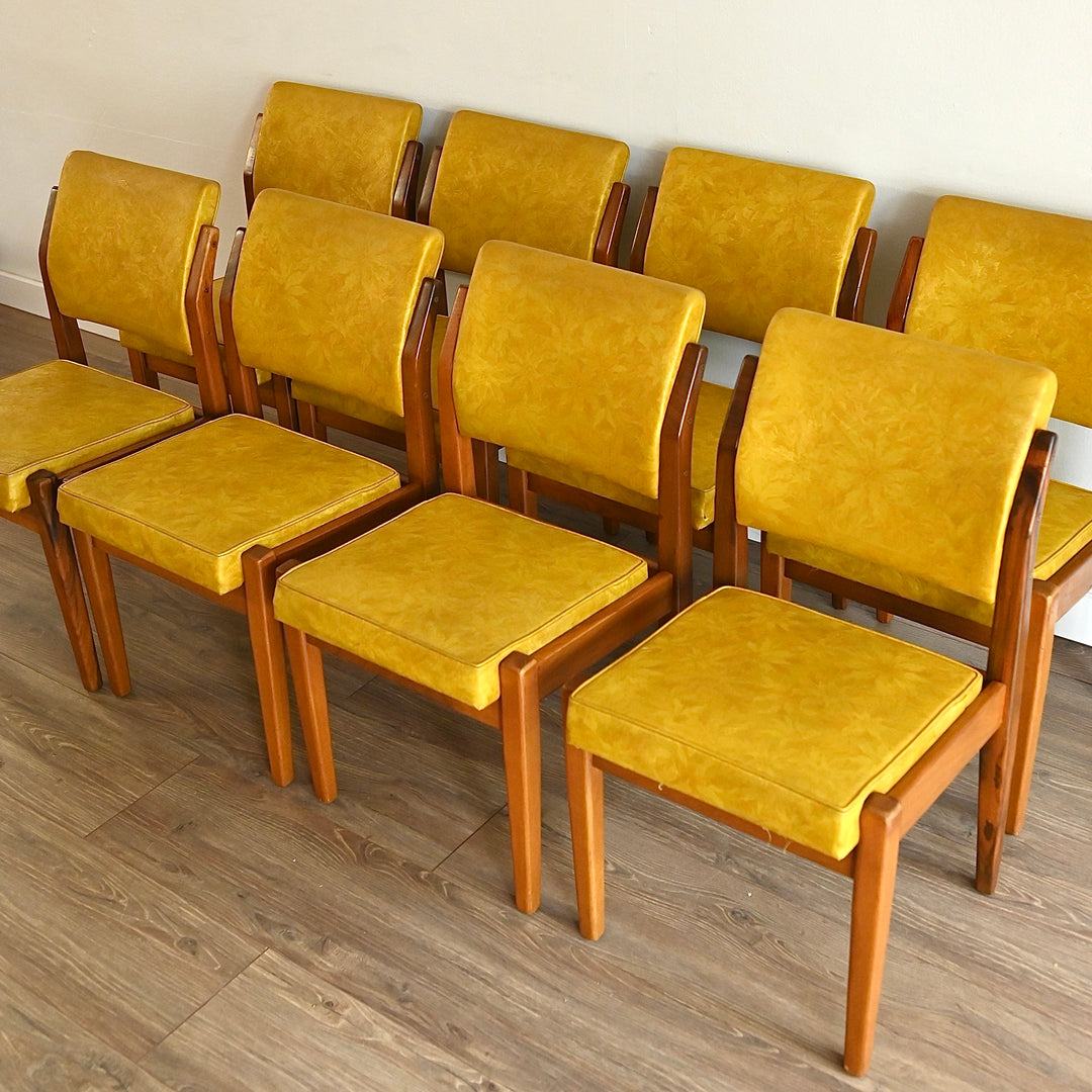 4x Mid Century Teak Mustard Gold Dining Chairs by Wrightbilt