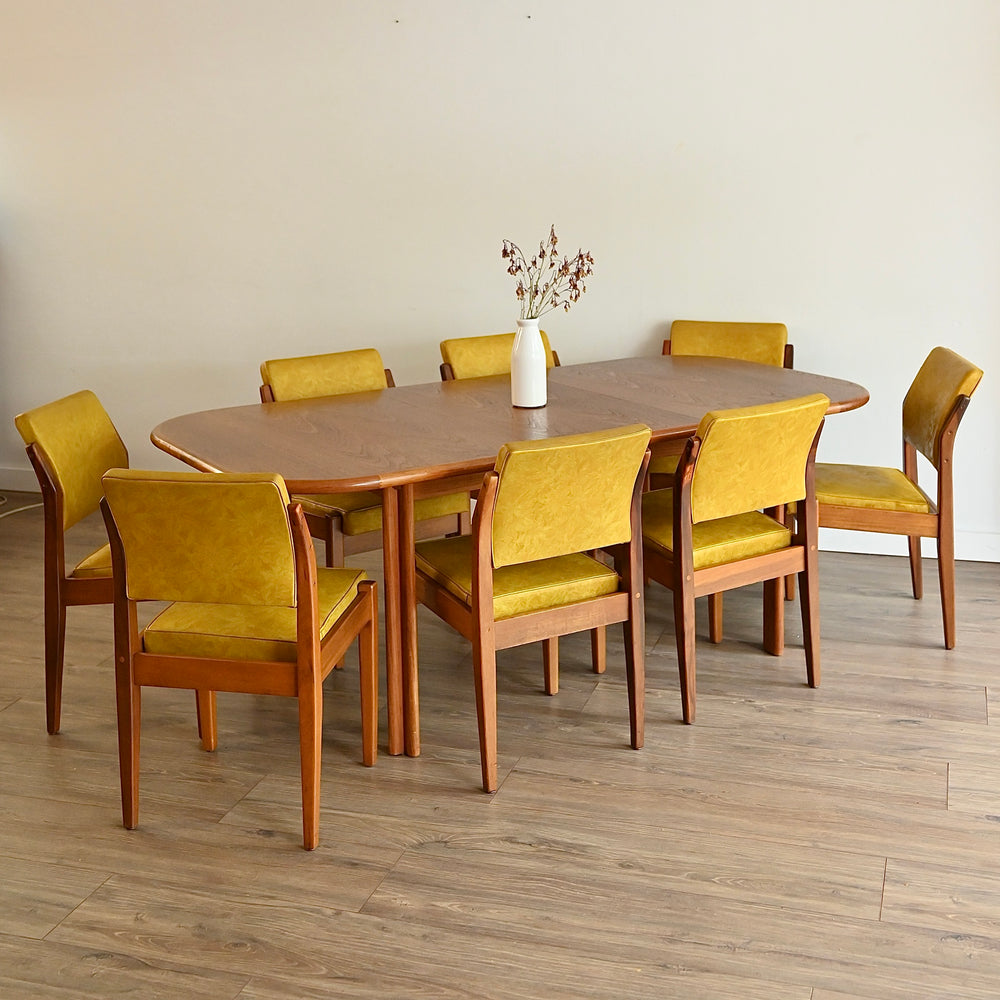 4x Mid Century Teak Mustard Gold Dining Chairs by Wrightbilt