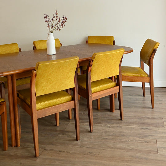 4x Mid Century Teak Mustard Gold Dining Chairs by Wrightbilt