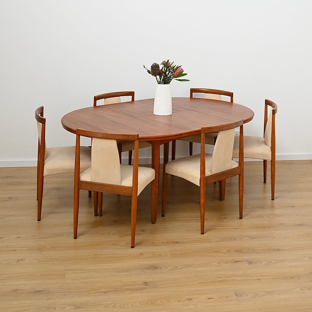 Mid Century Teak Round Extendable Dining Table by Wrightbilt - Refinished