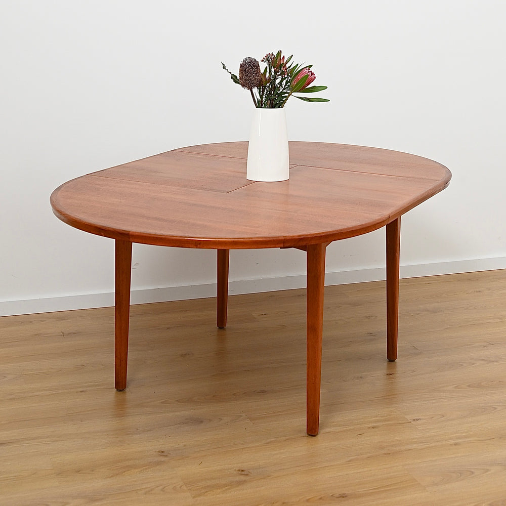 Mid Century Teak Round Extendable Dining Table by Wrightbilt - Refinished