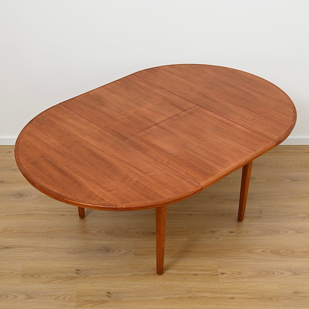 Mid Century Teak Round Extendable Dining Table by Wrightbilt - Refinished