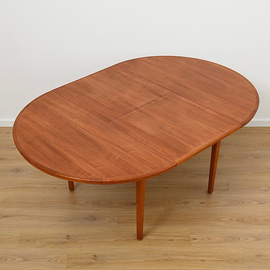 Mid Century Teak Round Extendable Dining Table by Wrightbilt - Refinished