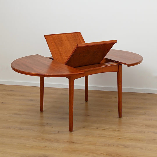 Mid Century Teak Round Extendable Dining Table by Wrightbilt - Refinished
