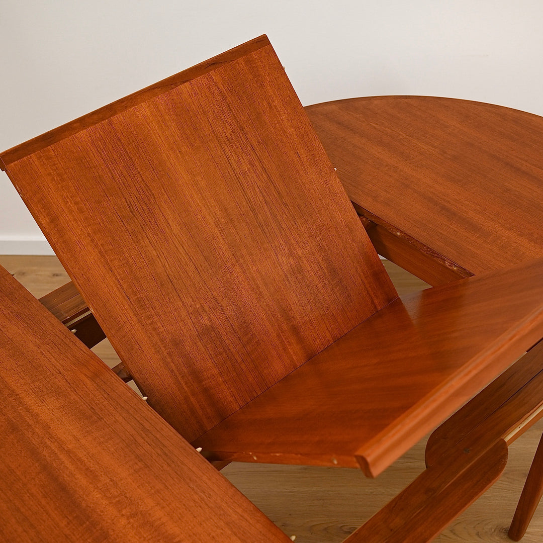 Mid Century Teak Round Extendable Dining Table by Wrightbilt - Refinished