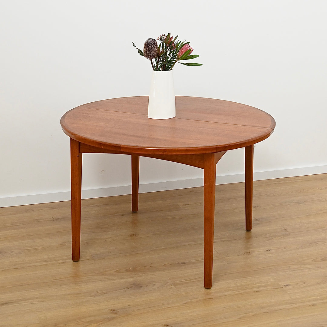 Mid Century Teak Round Extendable Dining Table by Wrightbilt - Refinished