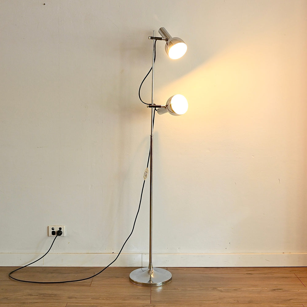 Mid Century Oslo Twin Head Chrome Standing Lamp