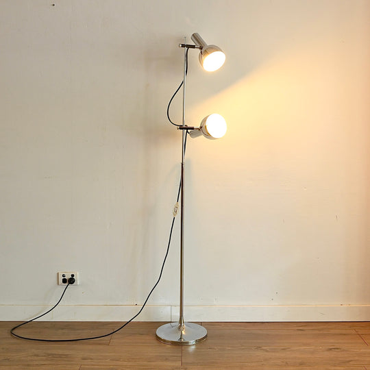 Mid Century Oslo Twin Head Chrome Standing Lamp