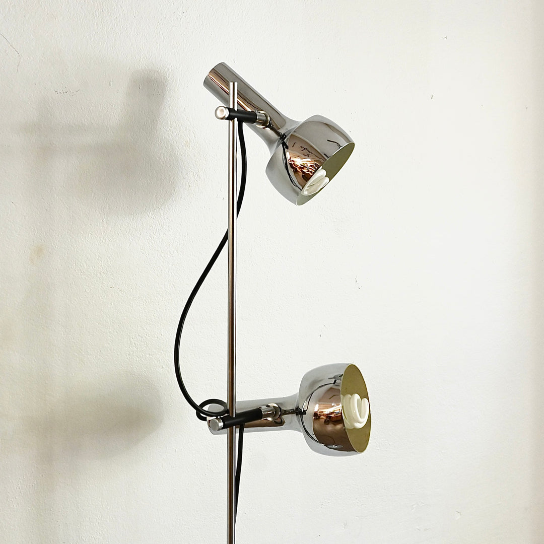 Mid Century Oslo Twin Head Chrome Standing Lamp