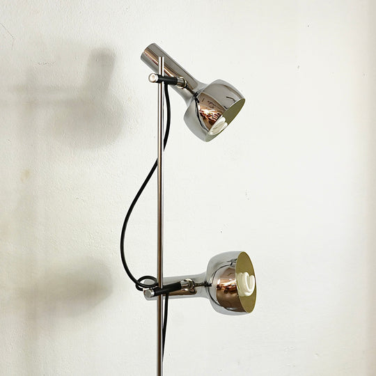 Mid Century Oslo Twin Head Chrome Standing Lamp