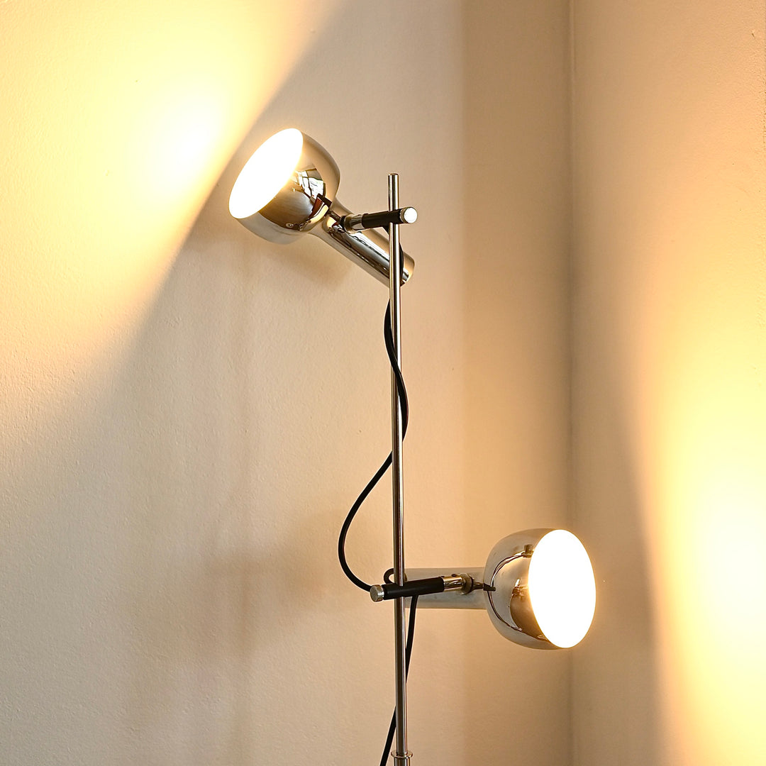 Mid Century Oslo Twin Head Chrome Standing Lamp