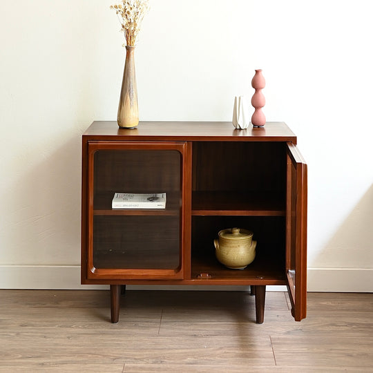 Mid Century Walnut Sideboard Glass Display Cabinet LP Record Cabinet by Chiswell