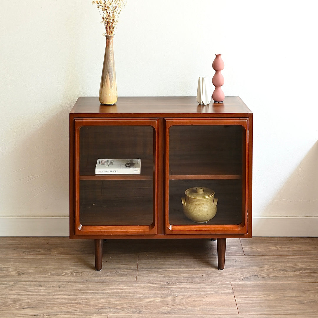 Mid Century Walnut Sideboard Glass Display Cabinet LP Record Cabinet by Chiswell