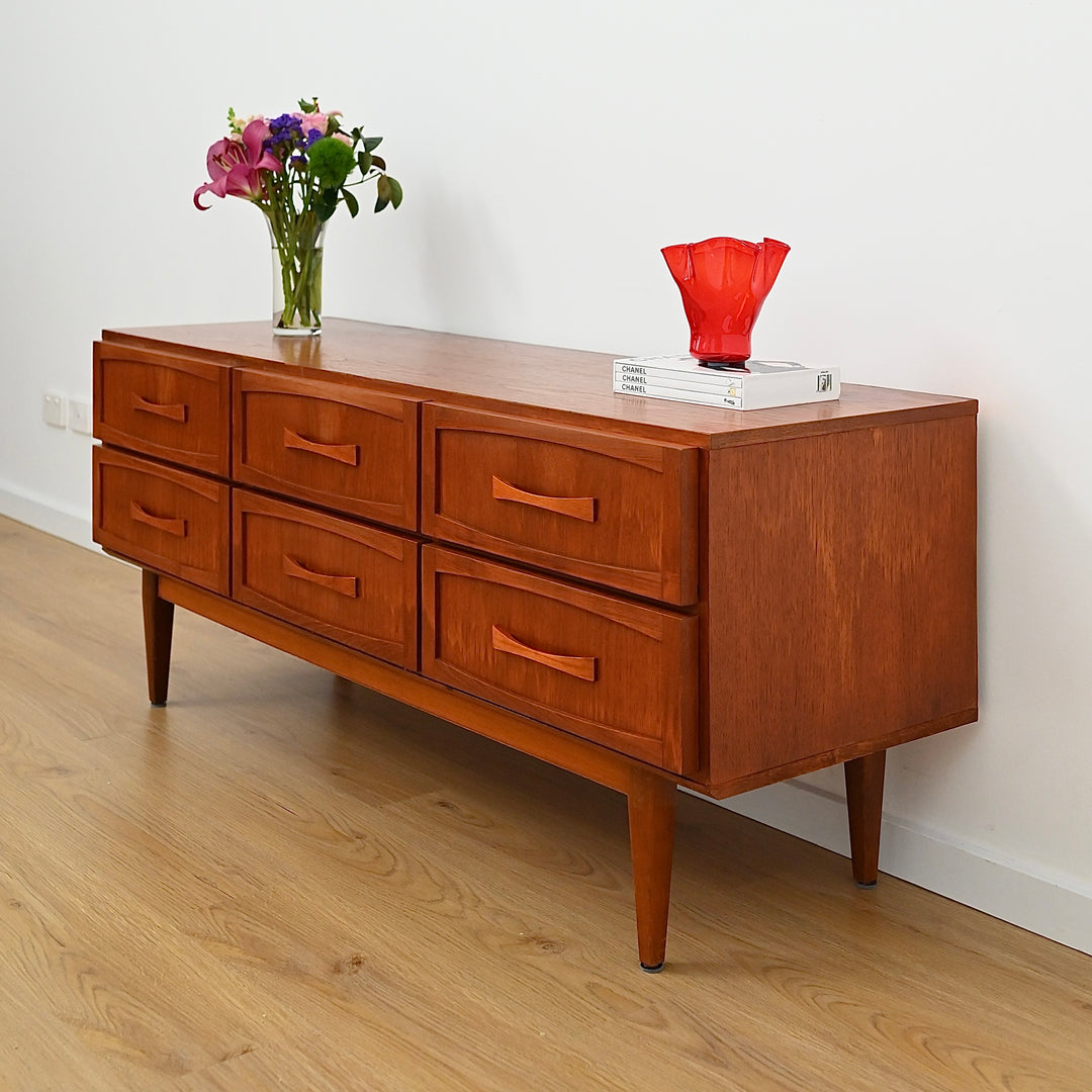 Mid Century Teak Sideboard Dresser Drawers Lowboy by Berryman - Refinished