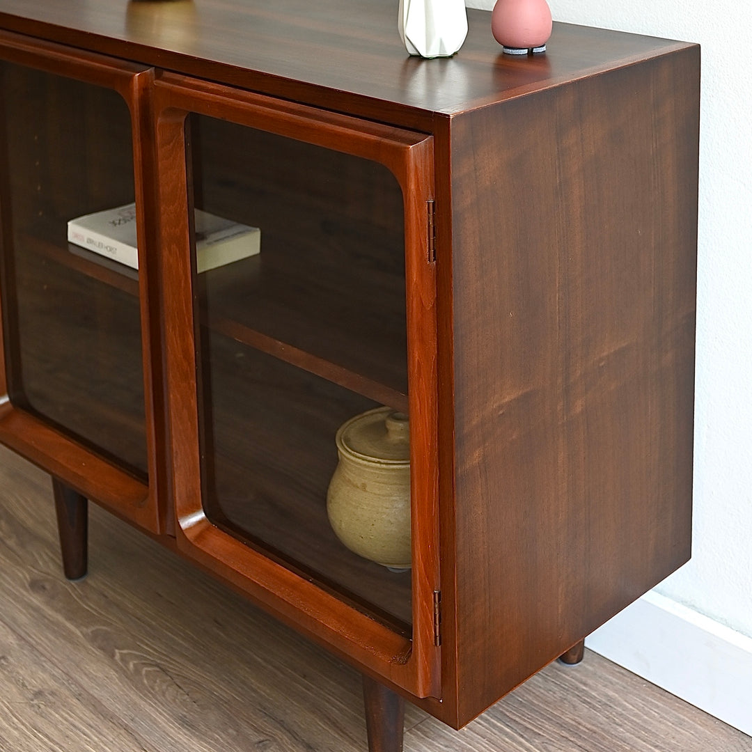 Mid Century Walnut Sideboard Glass Display Cabinet LP Record Cabinet by Chiswell