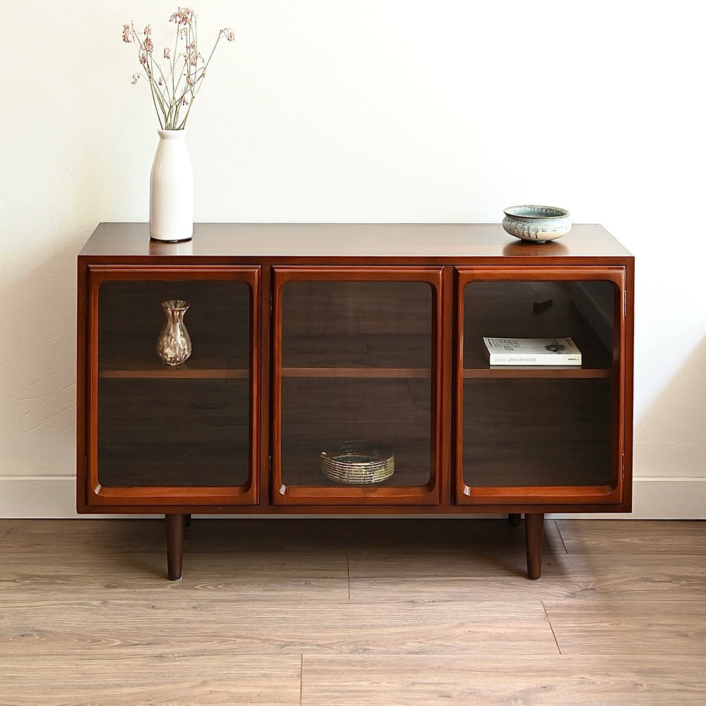 Mid Century Walnut Sideboard Glass Display Cabinet LP Record Cabinet by Chiswell