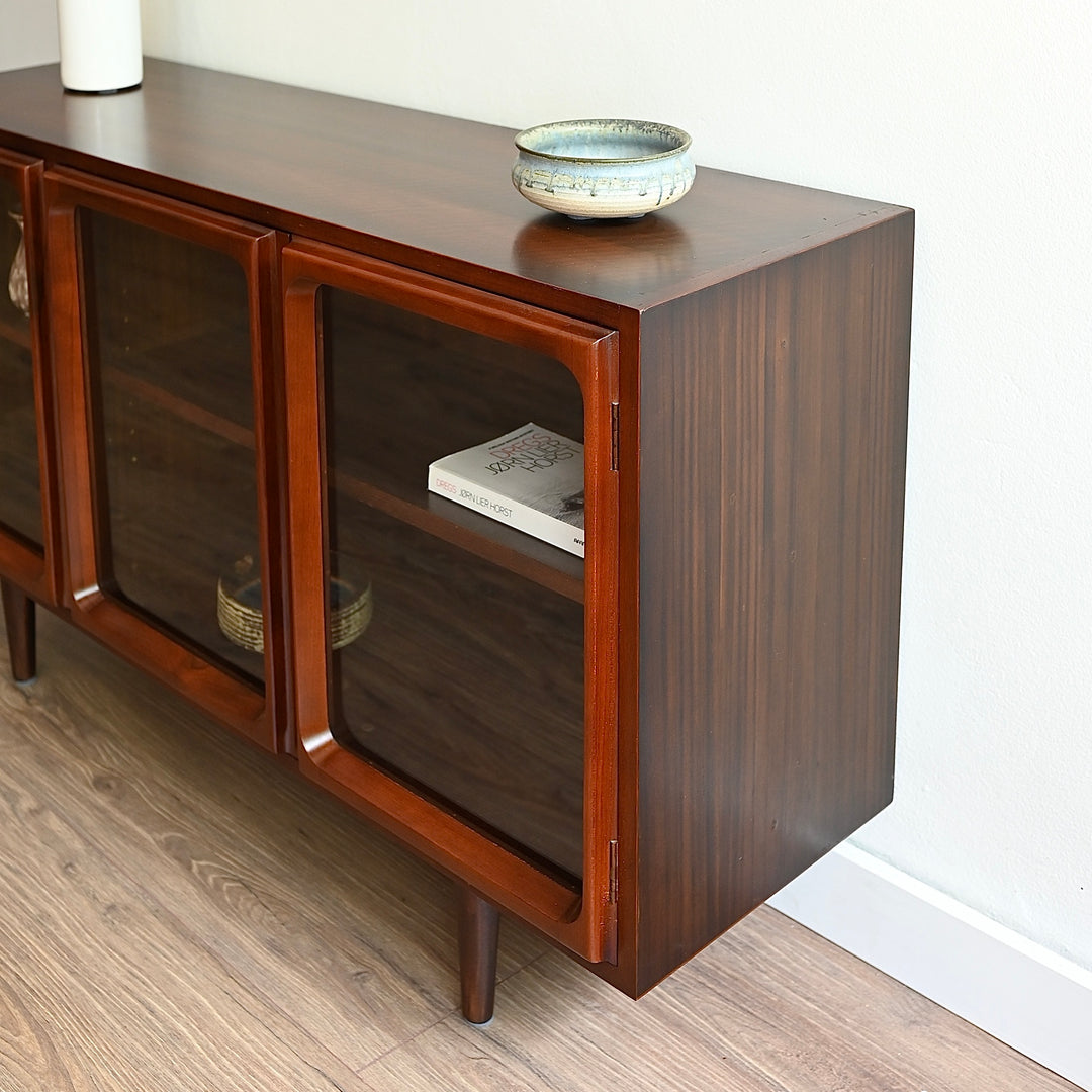 Mid Century Walnut Sideboard Glass Display Cabinet LP Record Cabinet by Chiswell