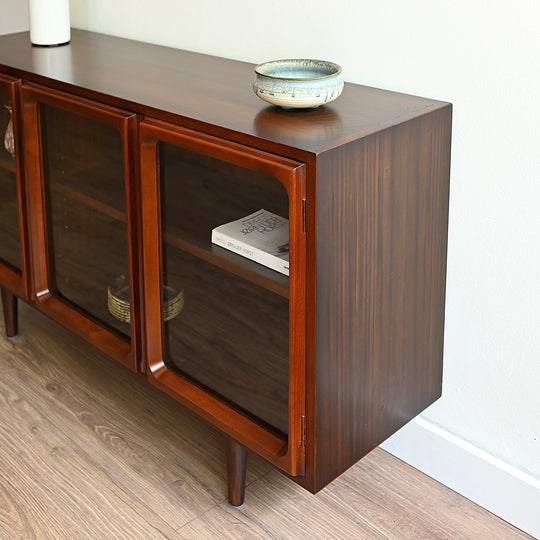 Mid Century Walnut Sideboard Glass Display Cabinet LP Record Cabinet by Chiswell