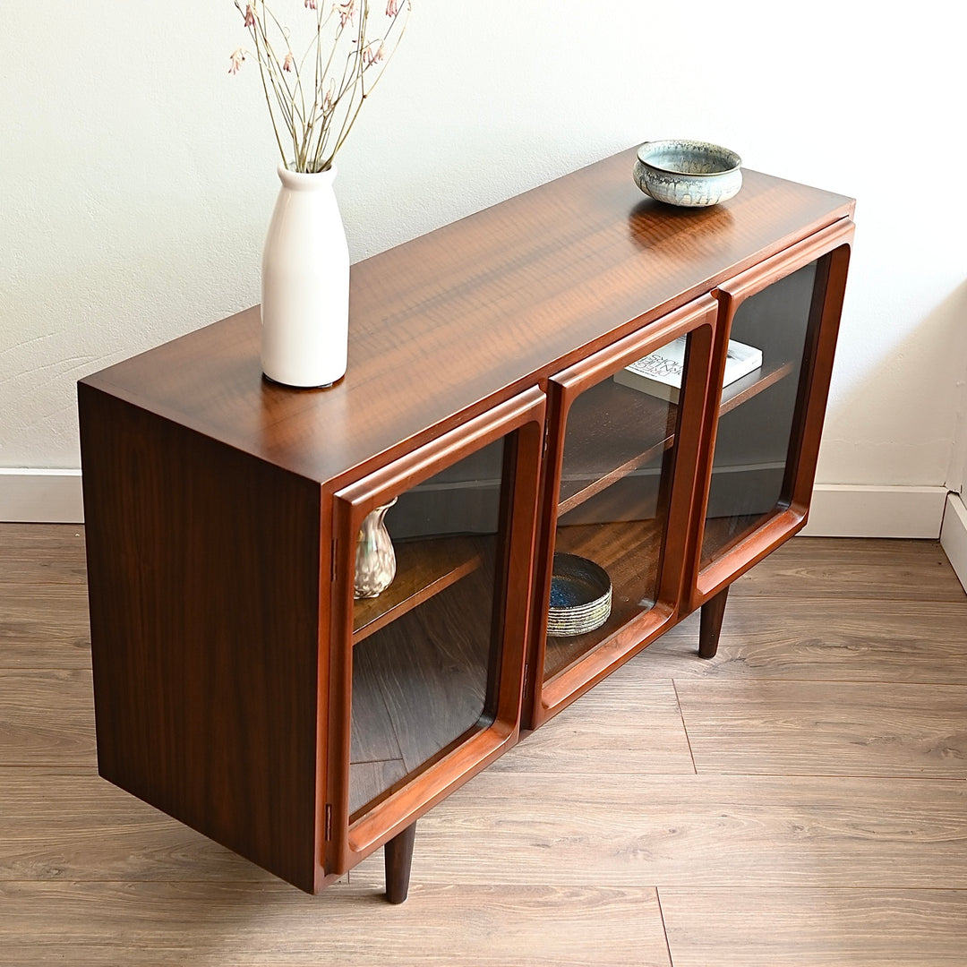 Mid Century Walnut Sideboard Glass Display Cabinet LP Record Cabinet by Chiswell