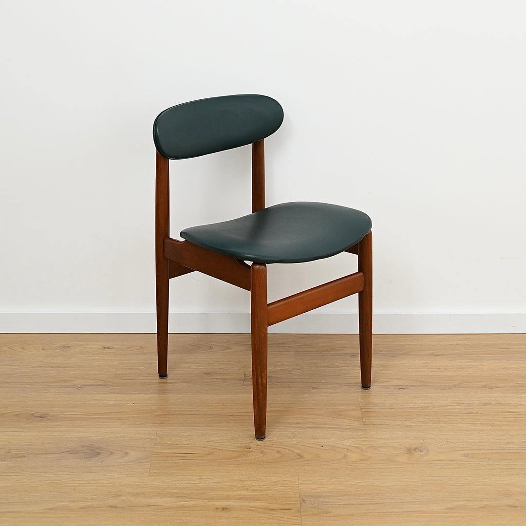 4 x Mid Century Teak Black Vinyl Dining Chairs by Elite