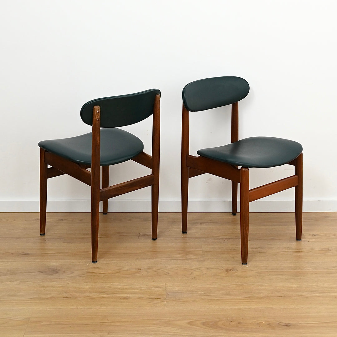 4 x Mid Century Teak Black Vinyl Dining Chairs by Elite