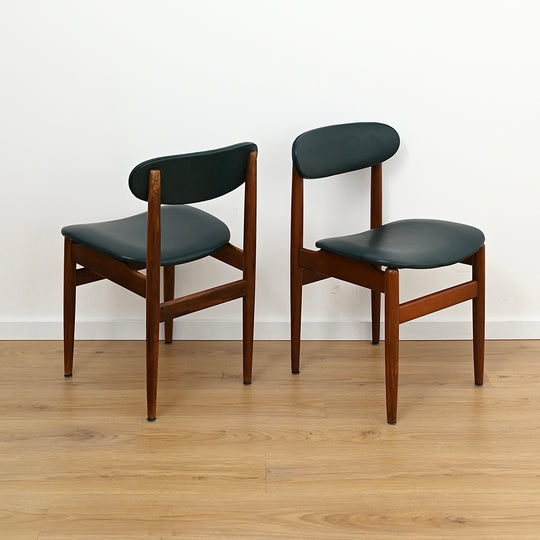 4 x Mid Century Teak Black Vinyl Dining Chairs by Elite