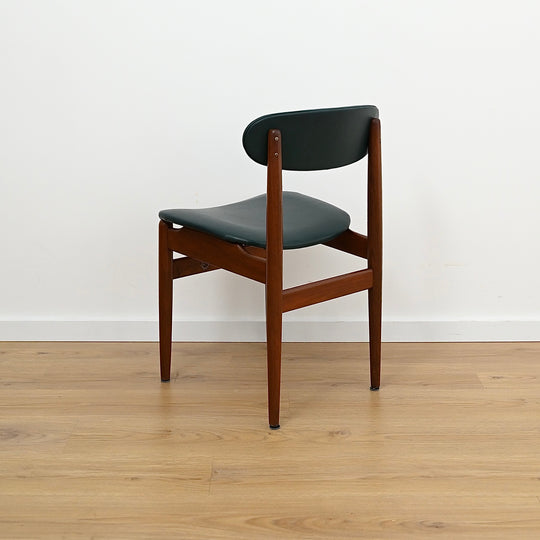 4 x Mid Century Teak Black Vinyl Dining Chairs by Elite