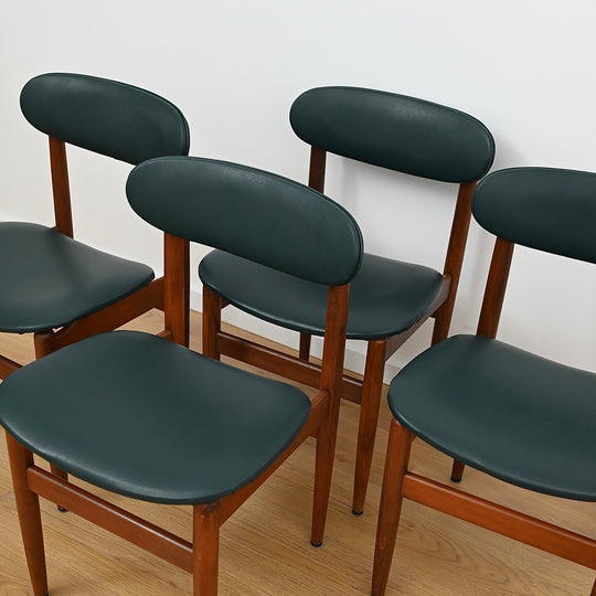 4 x Mid Century Teak Black Vinyl Dining Chairs by Elite